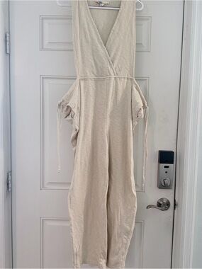 Free People FP Beach Let's Chill Jumpsuit S | Cream Tan